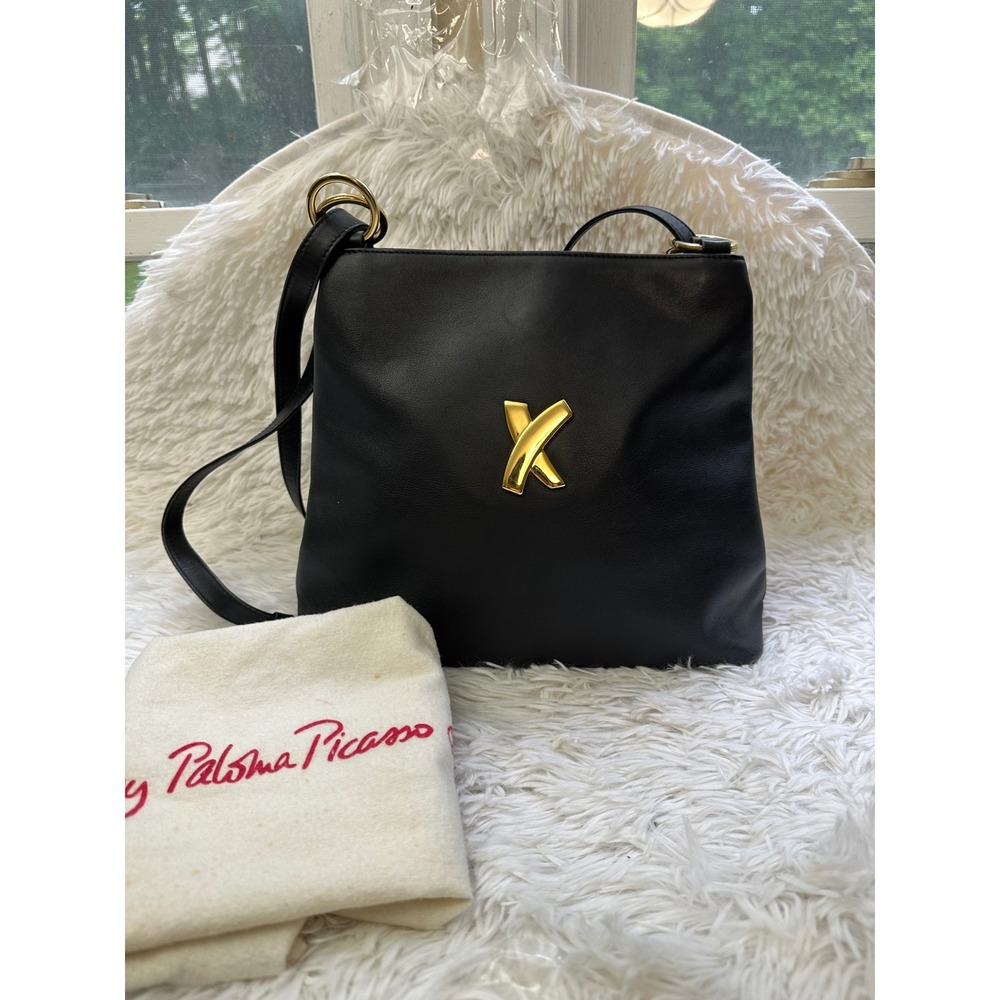 Paloma Picasso Made in Italy Vintage y2K Crossbody Shoulder Bag Black Leather